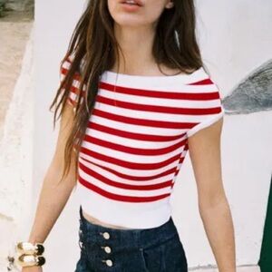 Zara Striped Boatneck Top Red/White